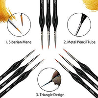 Juego de pinceles de pintura en miniatura para acuarela, acrílico, aceite, pestañas, copos de nieve y plumas finas, uñas, modelos de pintura (negro) - Arteztik
