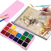 HIMI Gouache Juego de pintura, 18 colores x 1.0 fl oz, diseño único de taza de gelatina, estuche portátil con paleta para artistas, estudiantes, pintura de acuarela Gouache (rosa) - Arteztik
