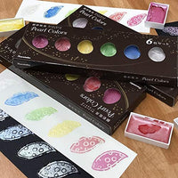 Kuretake GANSAI TAMBI Acuarela Estrellada, Perla, GEM 6 Colores Triple Pack, Oro, Plata, mica, Creamy-Smooth, Artesanía, Calidad Profesional de Tinta de Pigmento para Artistas y Artesanía, Certificado AP, - Arteztik
