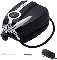 VECH Airbrush Kit Mini Portable Air Compressor Airbrush Kit, Gravity Feed 5 SpeedMini Air Compressor Set for Make up,Art Painting,Tattoo,Cake,Manicure, Spray Model,Craft,and More (black) - Arteztik
