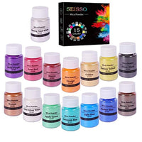 Seisso Mica Pigmento en polvo de 15 colores, colorante de pigmento fino brillante para manualidades, hacer jabones, pinturas de resina epoxi, sellos de goma, arcilla para niños, 0.35 oz cada botella - Arteztik
