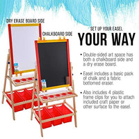 U.S. Art Supply - Caballete de pintura y dibujo para niños, doble cara, con pizarra, borrado en seco, rollo de papel, 3 compartimentos de almacenamiento, 5 tazas sin pastilla, tiza – Los niños escriben divertidos - Arteztik
