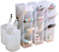 Organizador de escritorio grande de 3 piezas - Organizador de bolígrafos para oficina, escuela, suministros para el hogar, soporte de almacenamiento de bolígrafo blanco translúcido, alta capacidad, juego de 3, 12 compartimentos (soporte grande para bolígr - Arteztik
