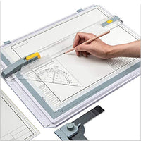Tabla de dibujo A3 de escala de pulgadas, tabla de dibujo, conjunto de herramientas de dibujo gráfico arquitectónico con movimiento paralelo, set cuadrado, abrazaderas, transportador, patas de apoyo antideslizantes, regla deslizante - Arteztik
