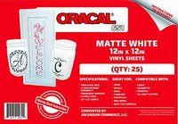 (25) hojas de 12.0 x 12.0 in, vinilo adhesivo blanco mate para Cricut, silueta, cameo, cortadores de manualidades, impresoras y calcomanías – acabado mate y permanente - Arteztik
