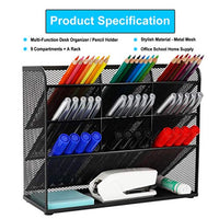 Wellerly Mesh Desk Organizer, Pencil Holder, Office Multi-Functional Desktop Organizer Collection - 9 Compartments with A Storage Rack - Markers Pen Holder for Office School Home Art Supply - Black - Arteztik
