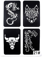 22 hoja Cool purpurina tatuaje de la plantilla de dibujo para hombres, lobo dragón tigre Animal de calavera aerógrafo plantillas y plantillas - Arteztik
