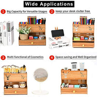 Marbrasse - organizador de escritorio de madera, multifuncional, caja de soporte para bolígrafos, papelería de escritorio, fácil de montar, estante de almacenamiento para suministros de oficina en casa-oficina con cajón - Arteztik

