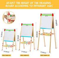KAVAVO Caballete de madera para niños con letras magnéticas, caballete de pie ajustable, pizarra blanca de dibujo de doble cara, utilizado para la educación temprana. - Arteztik
