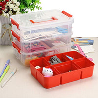 BTSKY - Caja de almacenaje de 3 capas, apilable y de transporte, de plástico, multiusos, portátil, con bandeja extraíble para organizar costura, manualidades, suministros de color rojo - Arteztik
