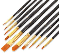 Suproot Juego de pinceles de pintura, 10 pinceles planos para acuarela, aceite, pintura acrílica y manualidades, uñas, pintura facial (cepillo azul) (negro) - Arteztik
