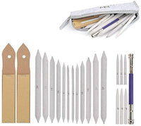 ZWIN 22 piezas de mezcla de tocones y tortilones de papel mezclador con 2 sacapuntas de papel de lija, 1 herramienta de extensión de lápiz y 1 bolsa de fieltro, muñón de mezcla de papel para estudiantes artistas dibujando - Arteztik
