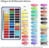 Juego de pintura de acuarela Falling in Art, 36 tartas de agua con cepillo de agua y almohadilla de papel - Arteztik
