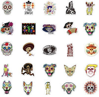 Pegatinas de calavera de azúcar para el día mexicano de los muertos (50 unidades), pegatinas para el día de la muerte de Halloween con temática de Halloween, pegatinas para ordenador portátil, impermeable, para monopatín, equipaje, calcomanías de graffiti - Arteztik

