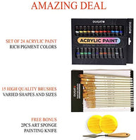 DUGATO - Juego de pintura acrílica, 24 colores ricos de pigmento, 15 pinceles de pintura de primera calidad, 2 esponjas y cuchillo de mezcla, para pintar lienzo, madera, arcilla, cerámica, tela, manualidades, para niños, adultos, principiantes, estudiante - Arteztik
