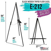U.S. Art Supply - Caballete de madera Torrey negro de 63.8 in de alto, con marco en A, para estudio de artista, altura de la bandeja ajustable, tiene capacidad para lienzo de 39.8 in – soporte de exhibición de madera para cuadros dibujos enmarcados fotos, - Arteztik

