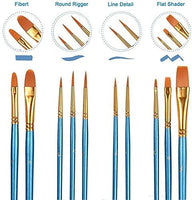 Suproot Juego de pinceles de pintura, 10 pinceles planos para acuarela, aceite, pintura acrílica y manualidades, uñas, pintura facial (cepillo azul) (negro) - Arteztik

