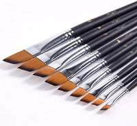 Amagic - Juego de 9 pinceles de punta plana con estuche para acuarela de aceite acrílico, kits de pintura profesional con puntas de nailon sintético, mango largo de madera - Arteztik
