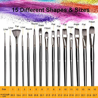 NANAPLUMS Juego de pinceles de pintura para artistas, 15 tamaños de pinceles de pintura acrílica para pintura acrílica de acuarela de aceite Gouache, regalo para artistas y niños - Arteztik
