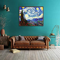 Mural de pared arte pintura por números DIY acrílico Kit de pintura para niños y adultos principiante – 16 x 20 pulgadas Van Gogh cielo estrellado con 3 cepillos y colores brillantes - Arteztik
