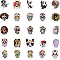 Pegatinas de calavera de azúcar para el día mexicano de los muertos (50 unidades), pegatinas para el día de la muerte de Halloween con temática de Halloween, pegatinas para ordenador portátil, impermeable, para monopatín, equipaje, calcomanías de graffiti - Arteztik
