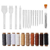 Suwimut - Juego de 26 herramientas de costura de cuero, herramientas de bricolaje de cuero con agujero de 0.157 in, punzón de punta, hilo encerado y agujas de costura de ojo grande para trabajo de cuero, manualidades, proyectos - Arteztik
