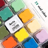 Arrtx AJG-001 Gouache - Juego de pinturas con diseño de taza de gelatina, 18 colores × 1.0 fl oz en una caja de plástico con una paleta, adecuado para estudiantes, aficionados, artistas (Primrose) - Arteztik
