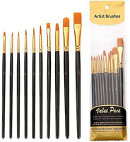 Juego de pinceles de pintura, 10 pinceles planos para acuarela, aceite, pintura acrílica y manualidades, uñas, pintura facial (cepillo negro) - Arteztik
