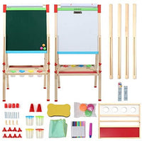 KAVAVO Caballete de madera para niños con letras magnéticas, caballete de pie ajustable, pizarra blanca de dibujo de doble cara, utilizado para la educación temprana. - Arteztik
