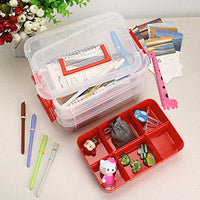 BTSKY - Caja de almacenaje de 3 capas, apilable y de transporte, de plástico, multiusos, portátil, con bandeja extraíble para organizar costura, manualidades, suministros de color rojo - Arteztik
