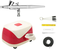 HUBEST - Kit de compresor de aerógrafo multiusos con 3 aerógrafos de 0.012 in, 0.014 in, 0.031 in, acoplador rápido, manguera de aire, soporte - Arteztik

