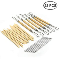 Herramientas para esculpir arcilla de cerámica AIFUDA, 22 herramientas de tallado de cerámica con mango de madera, raspador de metal y herramientas de moldeo de arcilla de plástico, para escultura de cerámica de arcilla de corte de sangría - Arteztik
