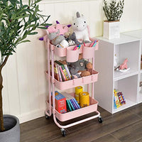 StorageWorks - Carro rodante de 3 niveles, organizador de almacenamiento con ruedas bloqueables para dormitorio, rosa, 16.7 pulgadas de largo x 14 pulgadas de ancho x 33.4 pulgadas de alto - Arteztik
