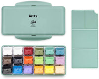 Arrtx AJG-001 Gouache - Juego de pinturas con diseño de taza de gelatina, 18 colores × 1.0 fl oz en una caja de plástico con una paleta, adecuado para estudiantes, aficionados, artistas (Primrose) - Arteztik
