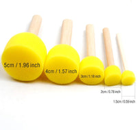 Juego de 50 brochas de esponja de espuma redonda con mango de madera, herramientas de pintura para niños, 5 tamaños surtidos - Arteztik
