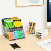 Marbrasse - Organizador de escritorio de acrílico transparente con 12 compartimentos (soporte para lápices con 2 tazas) - Arteztik
