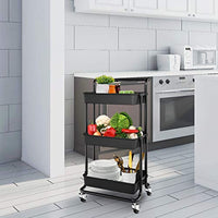 Amazing Force - Carrito de 3 niveles con asa, carrito de metal con cestas de malla y ruedas bloqueables de 360°, organizador de carrito de rodillos y almacenamiento para maquillaje, baño, cocina, oficina, color negro - Arteztik
