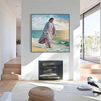 Kit de pintura de diamante 5D para adultos y niños, NYEBS 5D DIY pintura de diamante taladro redondo completo Jesús está caminando en la playa bordado de diamantes de imitación para decoración de pared 16 x 16 pulgadas (taladro completo) - Arteztik
