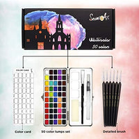 Seamiart - Juego de 50 pinturas de acuarela sólidas para adultos, niños, artista, pigmento, acuarela, kit de regalo con pincel de pintura, caja de lata de viaje 2020 - Arteztik
