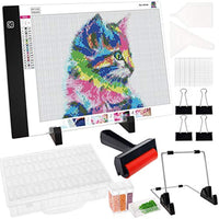 Outuxed - Almohadilla de luz LED A4 para pintura de diamantes, incluye 64 cajas de pintura de diamantes, soporte para soporte, clips, rodillo de pintura de diamante y herramientas de pintura de diamante - Arteztik
