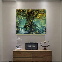 Lapoea - Kit de pintura al óleo para manualidades para adultos y niños, decoración de pared del hogar, bosque de luciérnaga, 15.7 x 19.7 in - Arteztik
