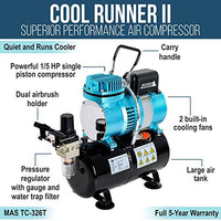 Master Airbrush 1/5 HP Cool Runner II Dual Fan Tank Air Compressor Kit Model TC-326T - Professional Single-Piston with 2 Cooling Fans, Runs Longer Without Overheating - Regulator Water Trap, Holder - Arteztik
