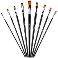 Amagic - Juego de 9 pinceles de punta plana con estuche para acuarela de aceite acrílico, kits de pintura profesional con puntas de nailon sintético, mango largo de madera - Arteztik
