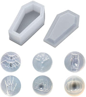 Juego de 7 moldes de silicona de resina KHTAA, moldes de resina para ataúd, incluye moldes para caja de joyas, murciélago, búho, calabaza, araña, manos de calavera, llavero con forma de molde para Halloween - Arteztik
