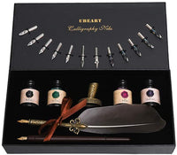 Juego de caligrafía, el kit de caligrafía UBEART incluye pluma de pluma de filigrana antigua, bolígrafo de madera hecho a mano, 14 puntas, 4 tintas de botella, soporte para bolígrafo y caligrafía, instrucciones (idioma español no garantizado), caligrafía - Arteztik
