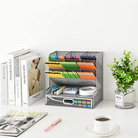 Marbrasse Mesh Desk Organizer, Multi-Functional Pen Holder, Pen Organizer for Desk, Desktop Stationary Organizer, Storage Rack for School Home Office Art Supplies (Silver Mesh Pen Holder with Drawer) - Arteztik
