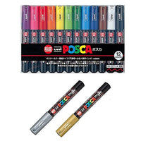 Uni-posca - Rotuladores de pintura (juego de 12 unidades), color dorado y plateado - Arteztik
