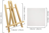 5 paquetes de caballete con juegos de lienzo, lienzo de 10 x 10 pulgadas y caballete de madera de 12 pulgadas, expositor de mesa, juego de pintura de artes y manualidades para niños y adultos - Arteztik
