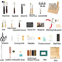 Jupean 424 herramientas y suministros de trabajo de cuero, kits de artesanía de cuero con instrucciones, kit de costura de cuero, soporte de herramientas de cuero, caja de almacenamiento de madera, juego de estampado de cuero, herramientas y suministros d - Arteztik
