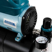 Master Airbrush Model TC-40T, compresor de aire con pistola de pintar profesional, de alto rendimiento, con tanque de aire de 0.79 galones, 2 soportes, regulador, manómetro, filtro colector de agua y manguera de aire. - Arteztik
